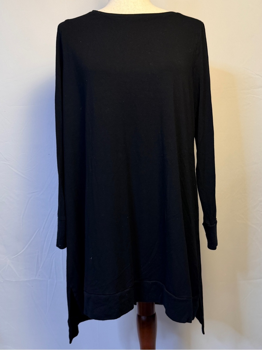 Eileen Fisher Black Long-Sleeve Crew Neck Tunic top lagenlook large, soft flowy
